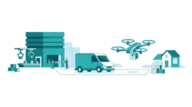 Automated Logistics and Delivery Vector Illustration