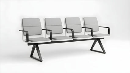 Fototapeta premium Four gray chairs with black arms and legs on a white background