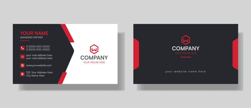 Modern business card design template. Black, Red  White color element rounded arrow, clean composition design.