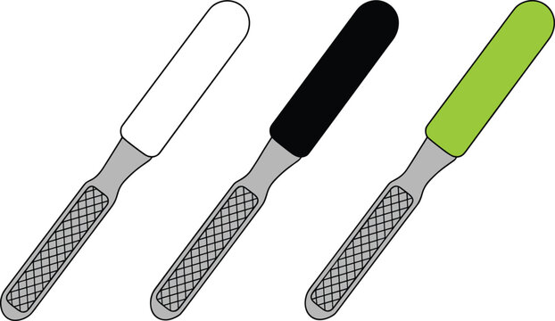 Set of three professional metal foot rasps with colorful handles for effective callus removal in a bright spa environment.