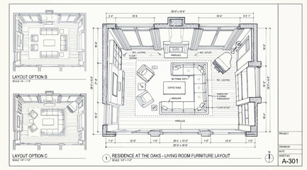 Living room furniture layout options for a residential project © S.Siam