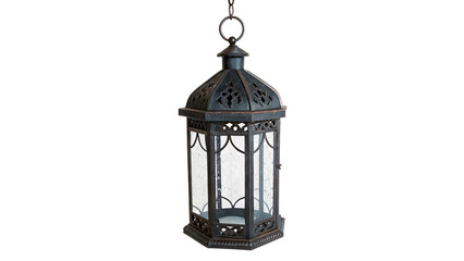 Vintage black metallic hanging lantern lamp candle holder isolated on transparent background © AAAstock2025