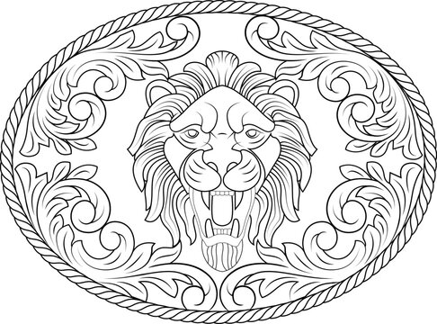 Vintage Western Floral Engraved Belt Buckle Ornament Vector