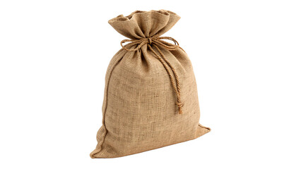 Closed rustic burlap sack bag tied with a rope isolated on transparent background © AAAstock2025