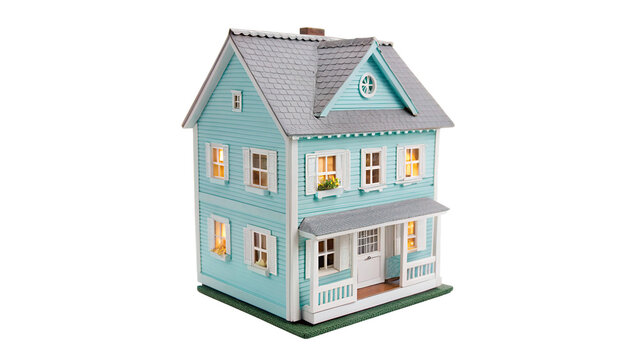 Detailed model of a miniature double story residential house isolated on transparent background