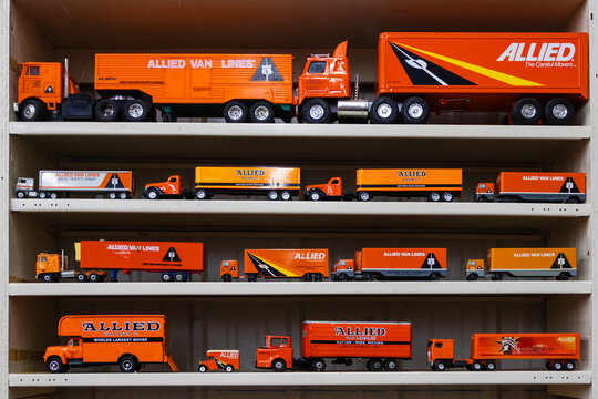 Allied Van Lines toy truck collection on display at Bay city , Michigan antique toy museum