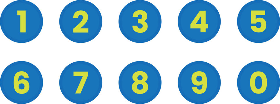 Number icon vector set with circular digit symbols for UI design
