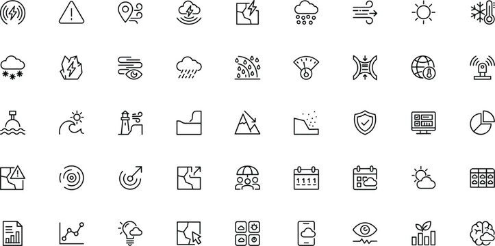 Weather and climate icons with data visualization elements