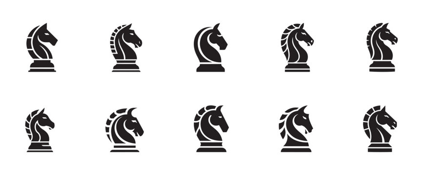 Chess Knight Silhouette Collection Horse Piece Icons Strategy Game Logo Vector Design