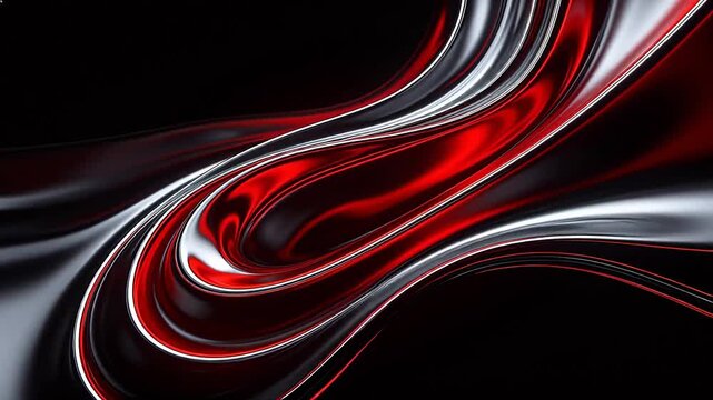 Abstract flowing red and silver curves