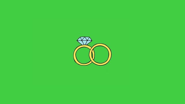 Elegant wedding rings animation isolated on green screen for engagement, marriage, anniversary, and romantic motion graphics projects.
