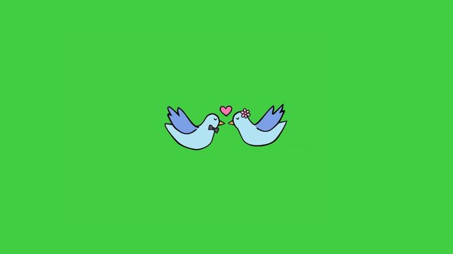 Animated pair of white doves isolated on green screen symbolizing peace, love, wedding, romance, and celebration.
