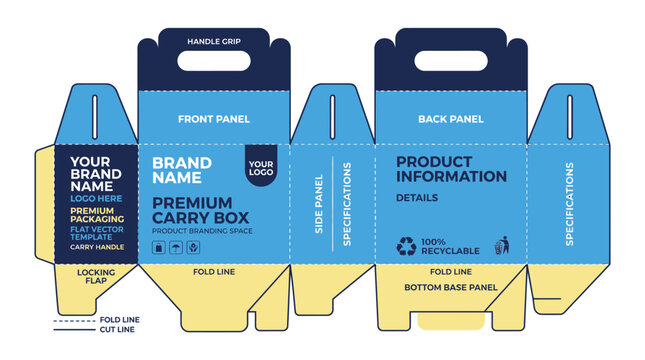 Customizable premium carry box packaging template.