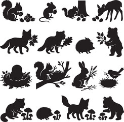 Obraz premium Woodland animal silhouettes in forest setting, Generative Ai