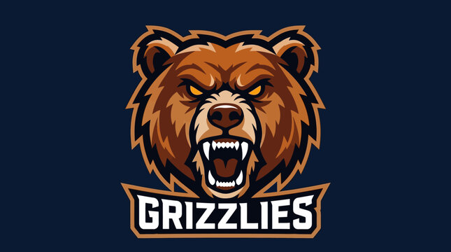 Grizzly bear logo with angry expression.