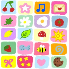 Fototapeta premium Doodle Icon Set with Nature, Food and Everyday Objects Hand Drawn Illustration 