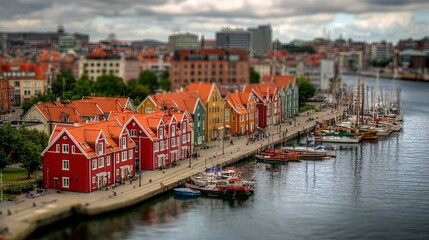 Obraz premium Picturesque Stavanger Harbor - Colorful Buildings and Reflections on the Water.