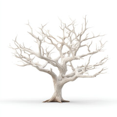 Fototapeta premium Single bare white tree isolated on white background with leafless isolated background