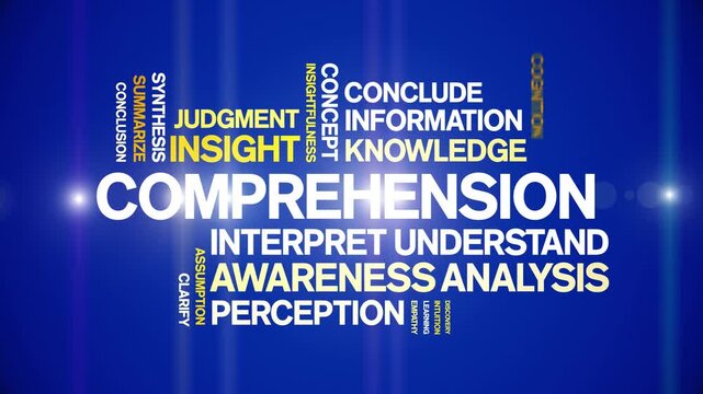Comprehension animated word cloud-text design animation tag kinetic typography seamless loop.