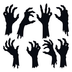 Zombie hands, monster claws, black silhouettes, Halloween vector graphics, creepy zombie fingers © MDImrul
