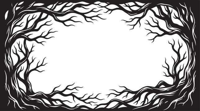 Happy helloween day spooky bare tree branches arch frame