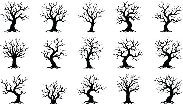 Happy helloween day spooky bare trees silhouettes for decoration