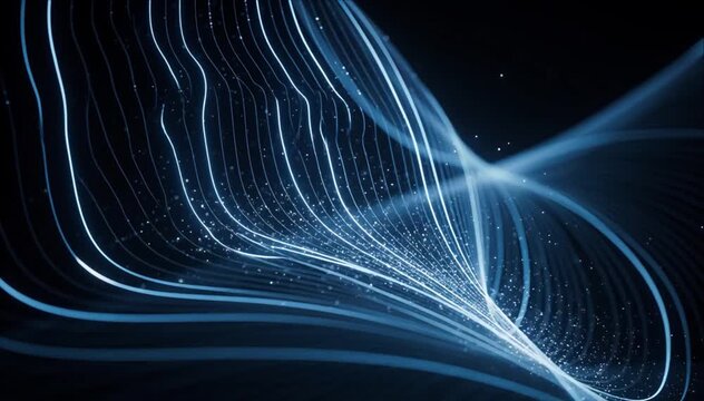 Abstract blue line light wave background technology motion digital futuristic curve pattern glow energy dynamic flow modern minimal style dark space design digital art gentle sparkling trail concept