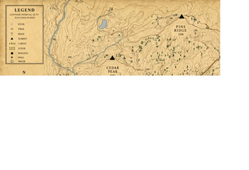 Fototapeta premium Antique topographical survey chart showing regional terrain layout with topographic cartography geography contours elevation historical navigation document physical research information