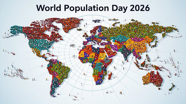World Population Day 2026 Map with Diverse People
