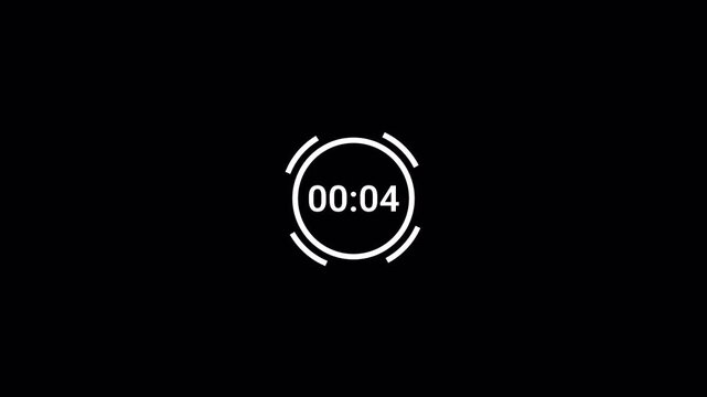 5 sec countdown animation. Five second timer animation on transparent background. 0 to 5 sec countdown in 4k with alpha channel,