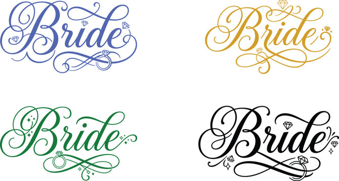 Elegant bride typography designs in multiple colors