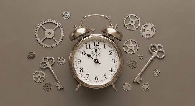 Vintage clock and gear mechanism components.