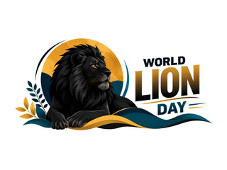 Fototapeta premium Majestic Black Lion with Golden Background for World Lion Day Wildlife Conservation Transparent Background Vector Illustration