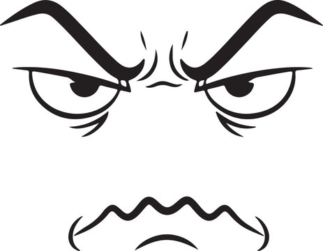 A bold illustration of an angry expression showcasing furrowed brows and narrowed eyes with a frowning mouth
