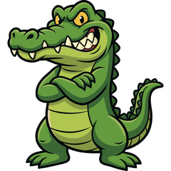 Obraz premium A smiling cartoon crocodile stands confidently with arms crossed.