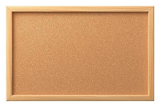 Blank rectangular cork board with light wooden frame isolated on white background, Clipping Path, png