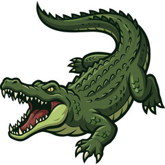 Fototapeta premium The large green crocodile is jumping forward with its mouth wide open.