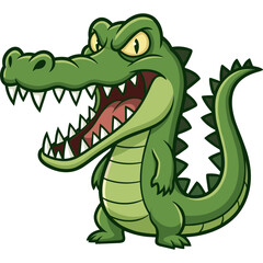 Obraz premium A cartoon crocodile with sharp teeth and spiky back stands fiercely outdoors