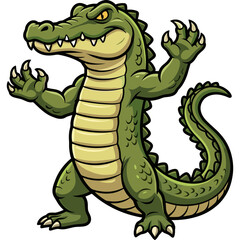 Obraz premium An illustration of a green cartoon crocodile standing and looking sideways with mouth open.