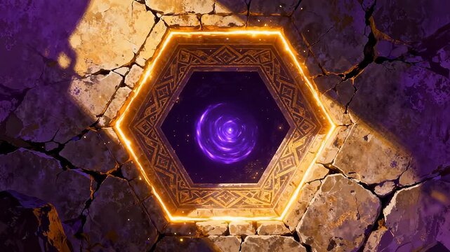 Hexagonal portal in cracked stone