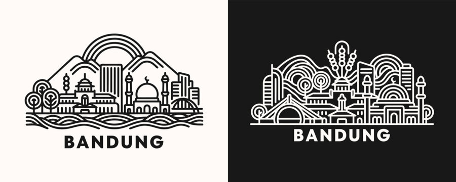 Bandung Indonesia Skyline Linear Vector Illustration For West Java Tourism Promotion And Local Urban Identity Projects