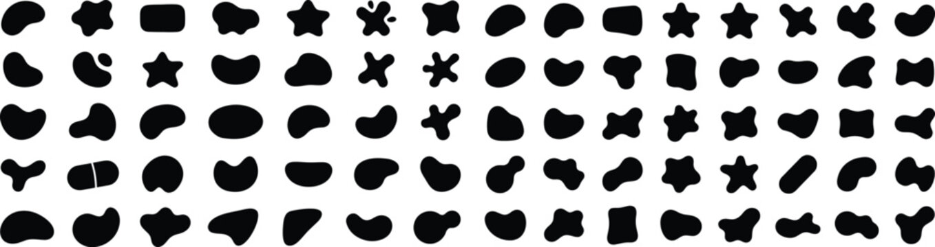 Black blob shapes, abstract organic forms, vector illustration. Modern blob shape design elements isolated on white background. Unique, artistic, creative, trendy, stylish, versatile. vector set 