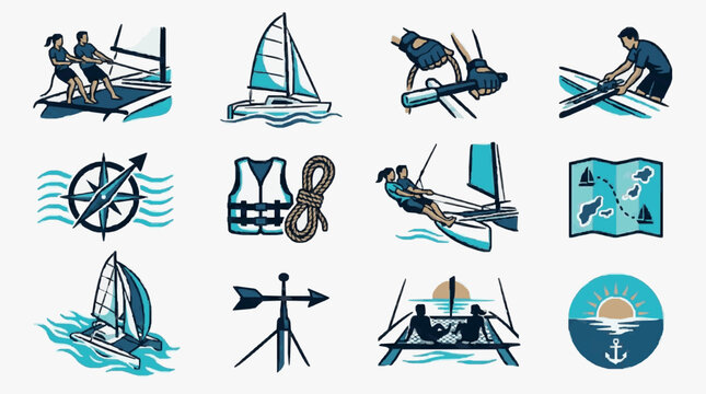 Collection of minimalist sailboat and ship line icons.