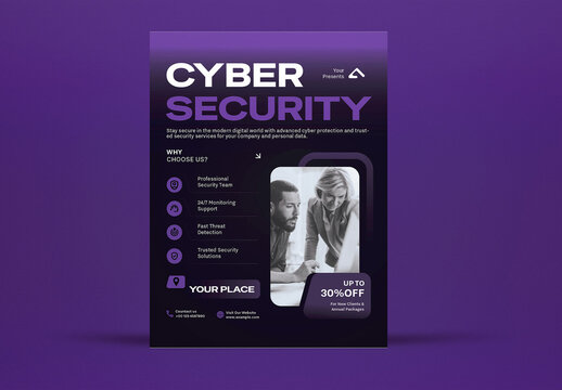 Purple Gradient Cyber Security Flyer Layout