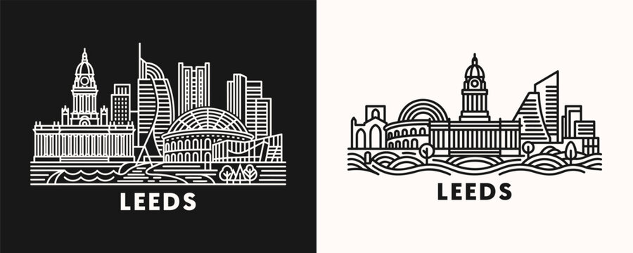 Leeds UK England Skyline Cityscape Graphic For Yorkshire Travel Marketing Campaigns And Modern British Urban Design Projects