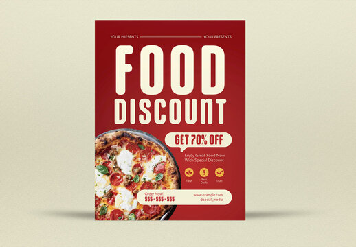 Red and Beige Bold Food Discount Flyer Layout