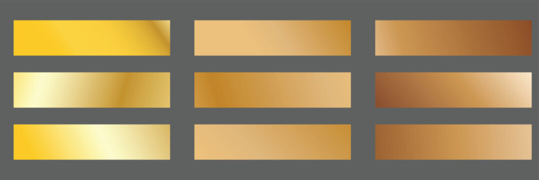 gold gradients Vector collection.Realistic golden metallic palettes. gold gradient set. editable vector texture. Premium Gold Swatches. Vector illustration 