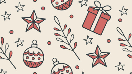 Fototapeta premium Christmas ornament and gift pattern hand drawn vector illustration