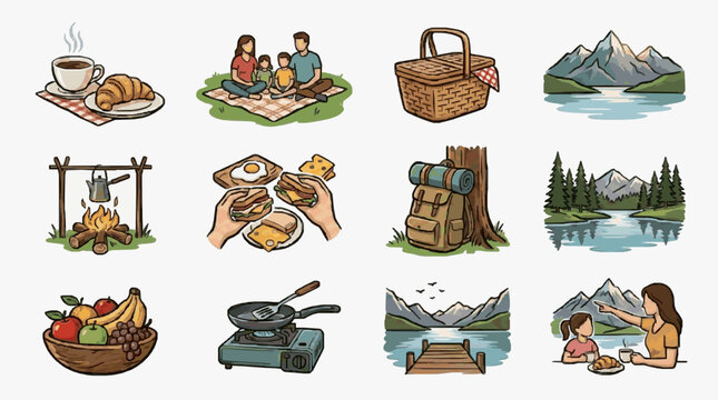Collection of vintage pirate ship illustrations and symbols.