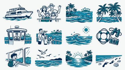 Collection of vintage travel and transportation illustrations. © Sak